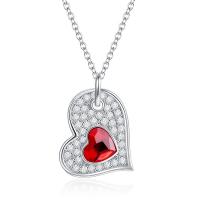 Cubic Zircon Micro Pave Brass Necklace, with Austrian Crystal, with 1.97Inch extender chain, Heart, platinum plated, faceted, silver color Approx 15.75 Inch 