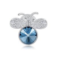 Cubic Zirconia Brooch, Brass, with Cubic Zirconia & Crystal, Bee, platinum plated, faceted, blue 