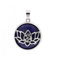 Gemstone Zinc Alloy Pendants, Natural Stone, with Zinc Alloy, Round, silver color plated 25mm 