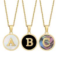 Stainless Steel Jewelry Necklace, with White Shell & Abalone Shell, Round, gold color plated, fashion jewelry & letters are from A to Z .72 Inch 