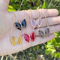 Crystal Necklace, Brass, with Crystal, with 1.97 extender chain, Butterfly, gold color plated, fashion jewelry .75 Inch 