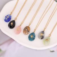 Gemstone Necklaces, Stainless Steel, with Natural Stone, with 1.97 extender chain, gold color plated, fashion jewelry .75 Inch 