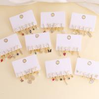 Zinc Alloy Earring Set, earring, gold color plated, 6 pieces & with rhinestone 