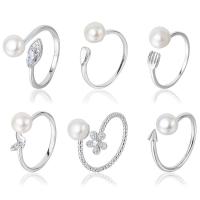 Cultured Freshwater Pearl Finger Ring, 925 Sterling Silver, with Freshwater Pearl, platinum plated & for woman, 6.5mm, US Ring 