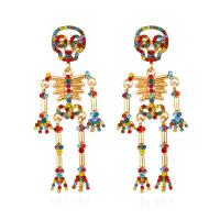 Zinc Alloy Rhinestone Drop Earring, Skeleton, gold color plated, for woman & with rhinestone 