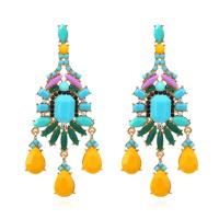 Zinc Alloy Rhinestone Drop Earring, gold color plated, for woman & with rhinestone, blue and yellow 