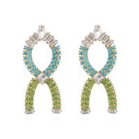 Zinc Alloy Rhinestone Drop Earring, plated, for woman & with rhinestone, two different colored 