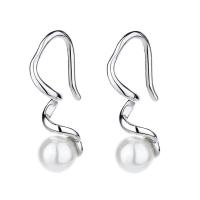 Sterling Silver Pearl Drop Earring, 925 Sterling Silver, with Shell Pearl, platinum color plated, for woman 