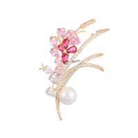 Kunststoff-Perlen-Brosche, Messing, mit Kunststoff Perlen, Blume, plattiert, Micro pave Zirkonia & für Frau, keine, 36x57mm, verkauft von PC