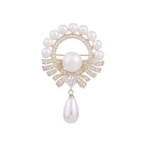 Plastic Pearl Brooch, Brass, with Plastic Pearl, Flower, gold color plated, micro pave cubic zirconia & for woman, white 