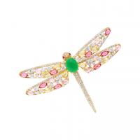Freshwater Pearl Brooch, Brass, Dragonfly, gold color plated, micro pave cubic zirconia & for woman 