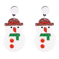Christmas Earrings, Resin, with Zinc Alloy, Snowman, Christmas Design & for woman, white 