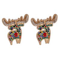 Christmas Earrings, Zinc Alloy, Christmas Reindeer, gold color plated, Christmas Design & for woman & with rhinestone 