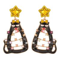 Christmas Earrings, Zinc Alloy, Cat, gold color plated, Christmas Design & for woman & enamel & with rhinestone 