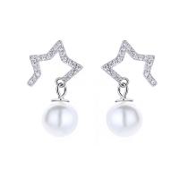 Sterling Silver Pearl Drop Earring, 925 Sterling Silver, with Shell Pearl, plated, micro pave cubic zirconia & for woman 
