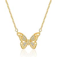 Cubic Zircon Micro Pave Brass Necklace, with 2 extender chain, Butterfly, plated, fashion jewelry & for woman 18mm Inch 