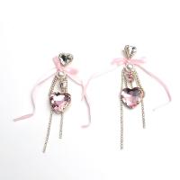 Rhinestone Brass Drop Earring, with Imitated Crystal, fashion jewelry & for woman & with rhinestone, pink 