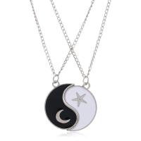 Enamel Zinc Alloy Necklace, 2 pieces & fashion jewelry & ying yang & for woman, white and black 