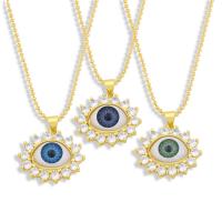 Cubic Zircon Micro Pave Brass Necklace, with Resin, Evil Eye, gold color plated, fashion jewelry & micro pave cubic zirconia .5 cm 