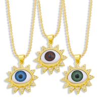 Cubic Zircon Micro Pave Brass Necklace, with Resin, Evil Eye, gold color plated, fashion jewelry & micro pave cubic zirconia .5 cm 