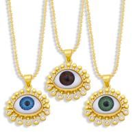 Cubic Zircon Micro Pave Brass Necklace, with Resin, Evil Eye, gold color plated, fashion jewelry & micro pave cubic zirconia .123 Inch 