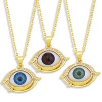 Cubic Zircon Micro Pave Brass Necklace, with Resin, with 1.97 extender chain, Evil Eye, gold color plated, fashion jewelry & micro pave cubic zirconia Inch 