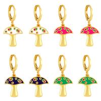 Cubic Zirconia Micro Pave Brass Earring, mushroom, gold color plated, fashion jewelry & micro pave cubic zirconia & enamel 