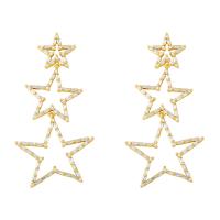 Cubic Zirconia Micro Pave Brass Earring, Star, gold color plated, fashion jewelry & micro pave cubic zirconia, golden 