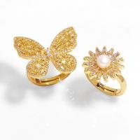 Messing Open -Finger-Ring, mit Kunststoff Perlen, goldfarben plattiert, Modeschmuck & verschiedene Stile für Wahl & Micro pave Zirkonia, goldfarben, verkauft von PC