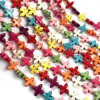 Synthetische Türkis Perlen, Kreuz, DIY, gemischte Farben, 15mm, Länge:ca. 15 ZollInch, verkauft von Strang