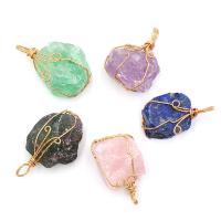 Gemstone Brass Pendants, Natural Stone, with Brass, irregular, gold color plated 26mm-36mm 