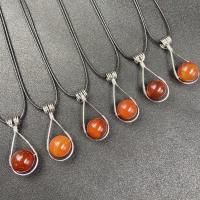 Red Agate Pendants, with Zinc Alloy, Round, silver color plated, Unisex, red 