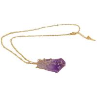 Amethyst Pendant February Birthstone , with Brass, irregular, gold color plated, vintage, purple, 16-28mmx50mm 