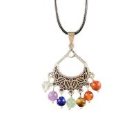 Gemstone Zinc Alloy Pendants, Natural Stone, with Zinc Alloy, Flower Basket, silver color plated, Unisex, mixed colors 