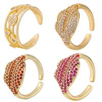 Brass Cuff Finger Ring, gold color plated, micro pave cubic zirconia 