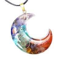 Gemstone Zinc Alloy Pendants, with Zinc Alloy, Moon, gold color plated, fashion jewelry, mixed colors 