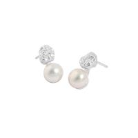Sterling Silver Natural Pearl Stud Earring, 925 Sterling Silver, with Freshwater Pearl, fashion jewelry & for woman, silver color 