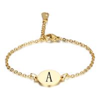 Titanium Steel Bracelet, Heart, gold color plated, oval chain & with letter pattern & for woman Approx 6.7 Inch 