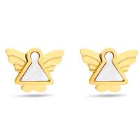 Titanium Steel Stud Earring, with White Shell, Angel, 18K gold plated, fashion jewelry & for woman 