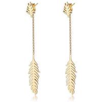 Stainless Steel Drop Earring, Leaf, gold color plated, oval chain & for woman 