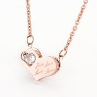 Stainless Steel Jewelry Necklace, Heart, plated, oval chain & for woman & with rhinestone Approx 17.7 Inch 
