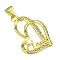 Cubic Zirconia Micro Pave Brass Pendant, Heart, gold color plated, micro pave cubic zirconia & hollow Approx 4mm 