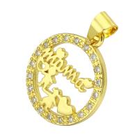 Cubic Zirconia Micro Pave Brass Pendant, Flat Round, gold color plated, micro pave cubic zirconia & hollow 