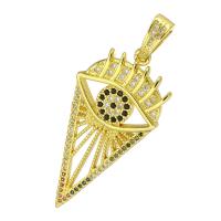 Cubic Zirconia Micro Pave Brass Pendant, gold color plated, with eye pattern & micro pave cubic zirconia 