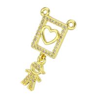 Cubic Zirconia Micro Pave Brass Pendant, gold color plated, micro pave cubic zirconia & double-hole & hollow, 28mm Approx 1mm 