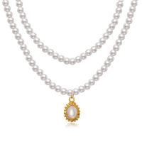 Mode-Multi-Layer-Halskette, Zinklegierung, mit Kunststoff Perlen, mit Verlängerungskettchen von 1.77inch, Doppelschicht & für Frau, Länge:ca. 16.14 ZollInch, verkauft von PC