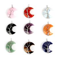 Gemstone Jewelry Pendant, with Stainless Steel, Moon 