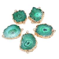 Natural Agate Druzy Connector, Brass, with Agate, irregular, mixed colors, 15x20- 