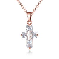 Cubic Zircon Micro Pave Brass Necklace, Cross, plated, fashion jewelry & for woman & with cubic zirconia cm 