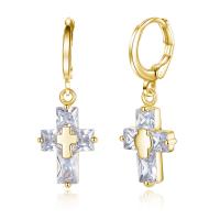 Cubic Zirconia Micro Pave Brass Earring, Cross, plated, fashion jewelry & for woman & with cubic zirconia 